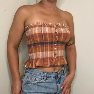American Eagle Plaid Tube Top
